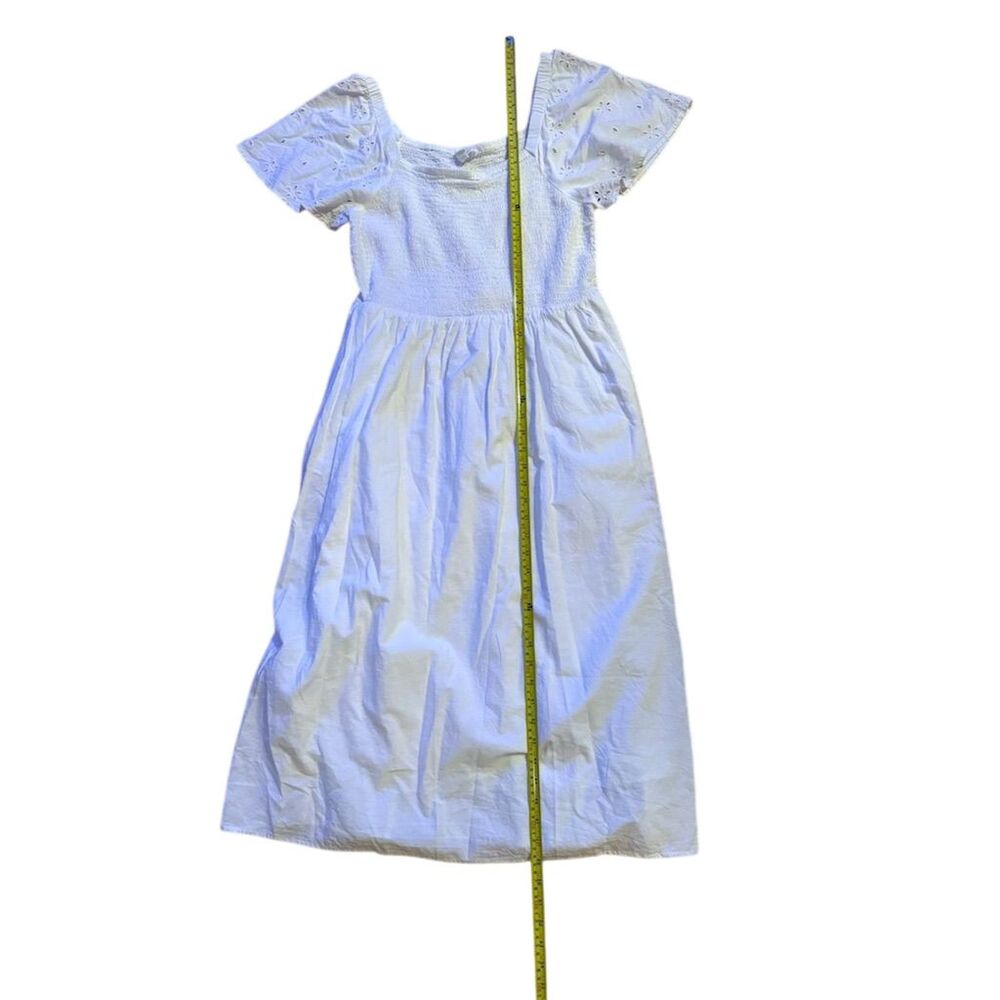 Beach Lunch Lounge Women's White Midi Dress L Short Puff Sleeve Square - Picture 4 of 10